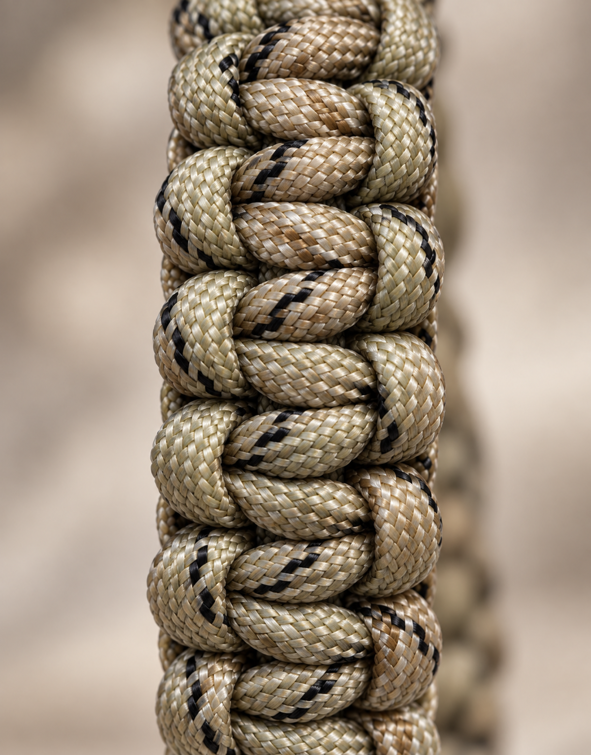 Macro view of a paracord knot pattern