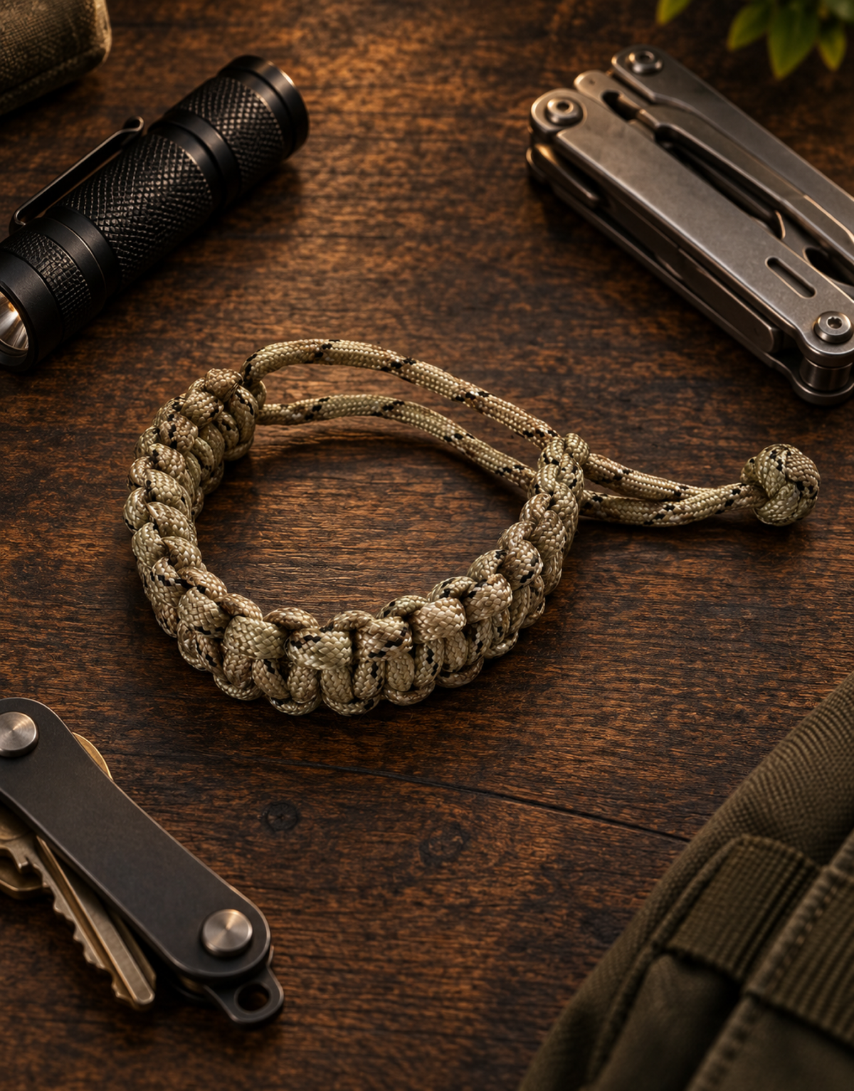 Paracord keychain in an everyday carry flat lay