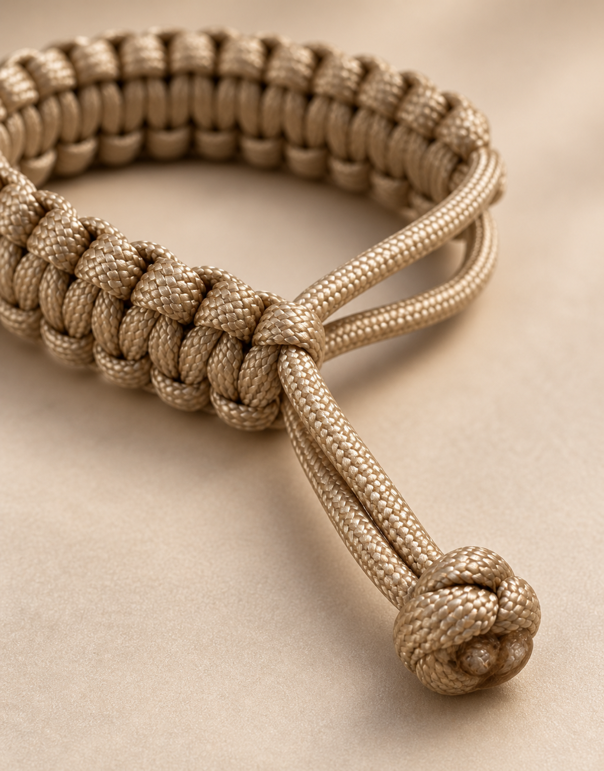Adjustable sliding knot closure on a paracord bracelet