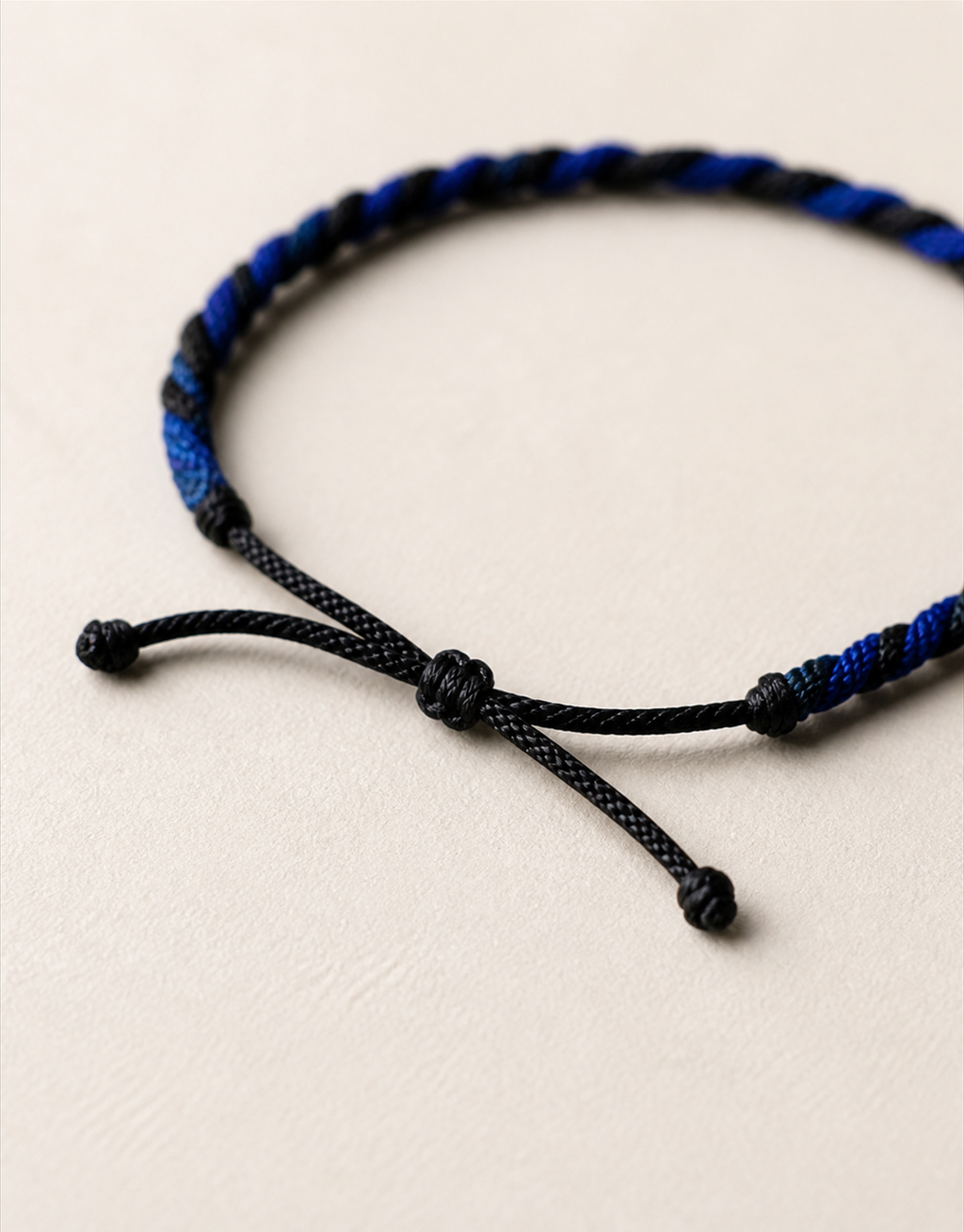 Sliding knot closure on the Neelam blue and black bracelet