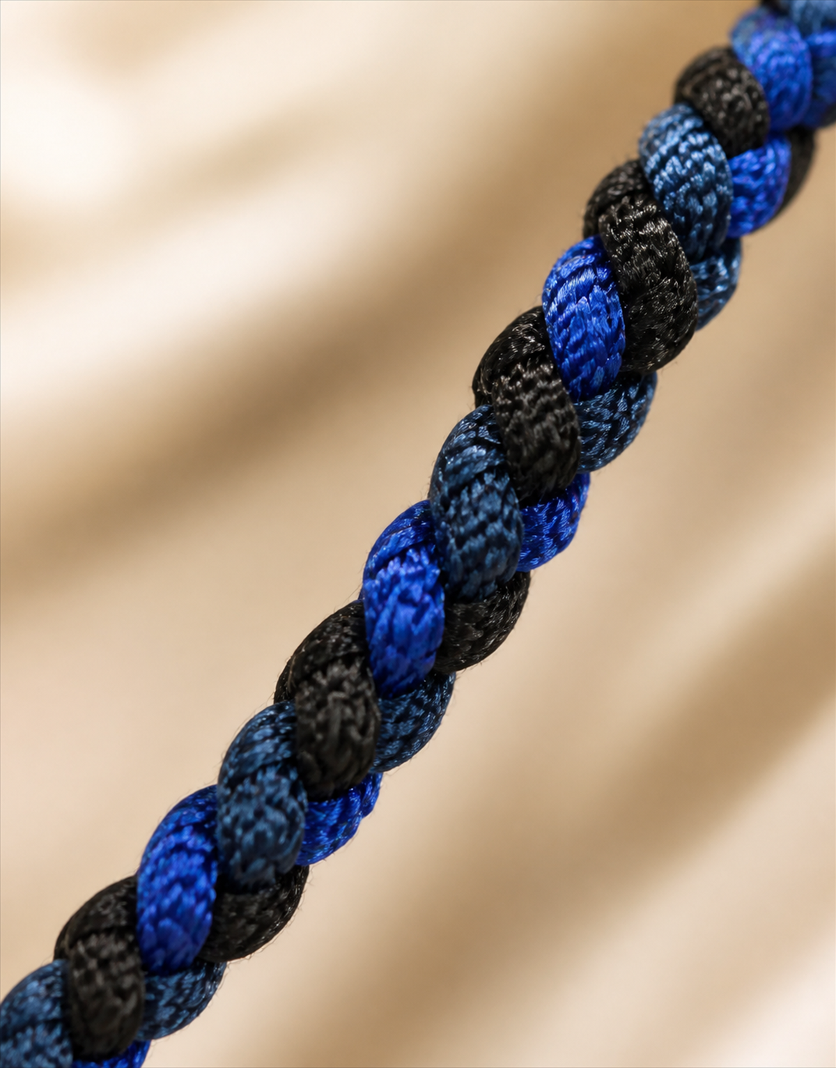 Close-up of the Neelam blue and black twisted cord