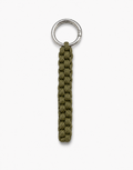 Saf olive paracord keychain with box weave and stainless steel ring, handmade by Giraa, Pakistan