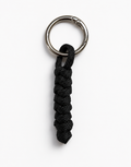 Lahar black spiral paracord keychain with steel ring, handmade by Giraa, Pakistan