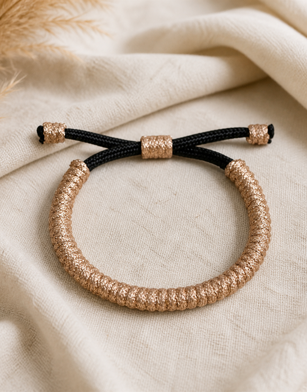 Kathib tan macrame bracelet on linen