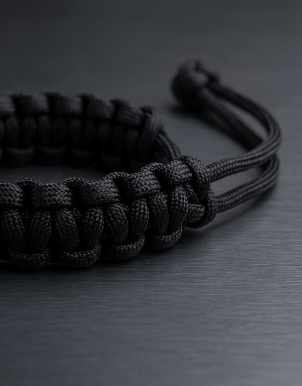 Side profile of the Aswad black paracord bracelet and adjustable loop