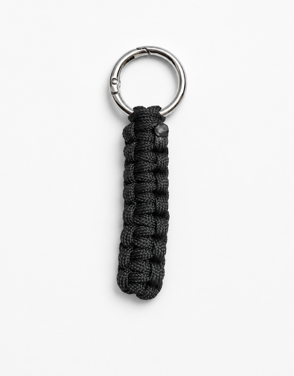 Naag black cobra weave paracord keychain with steel ring, handmade by Giraa, Pakistan