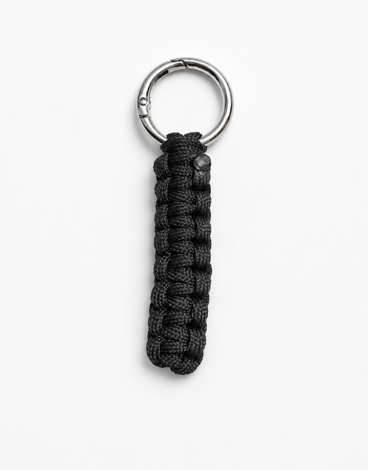 Naag black cobra weave paracord keychain with steel ring, handmade by Giraa, Pakistan