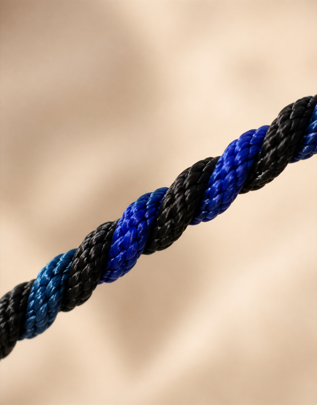 Macro of the blue and black twist on the Neelam macrame bracelet