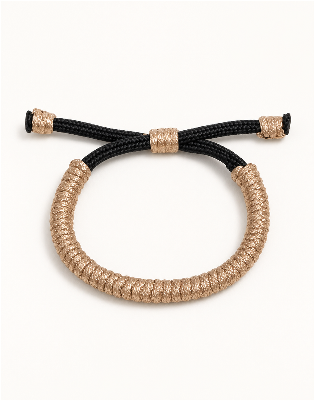 Kathib tan spiral macrame bracelet with black closure, handmade by Giraa in Pakistan