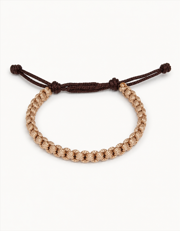 Qamhi tan and brown macrame bracelet, handmade by Giraa in Pakistan
