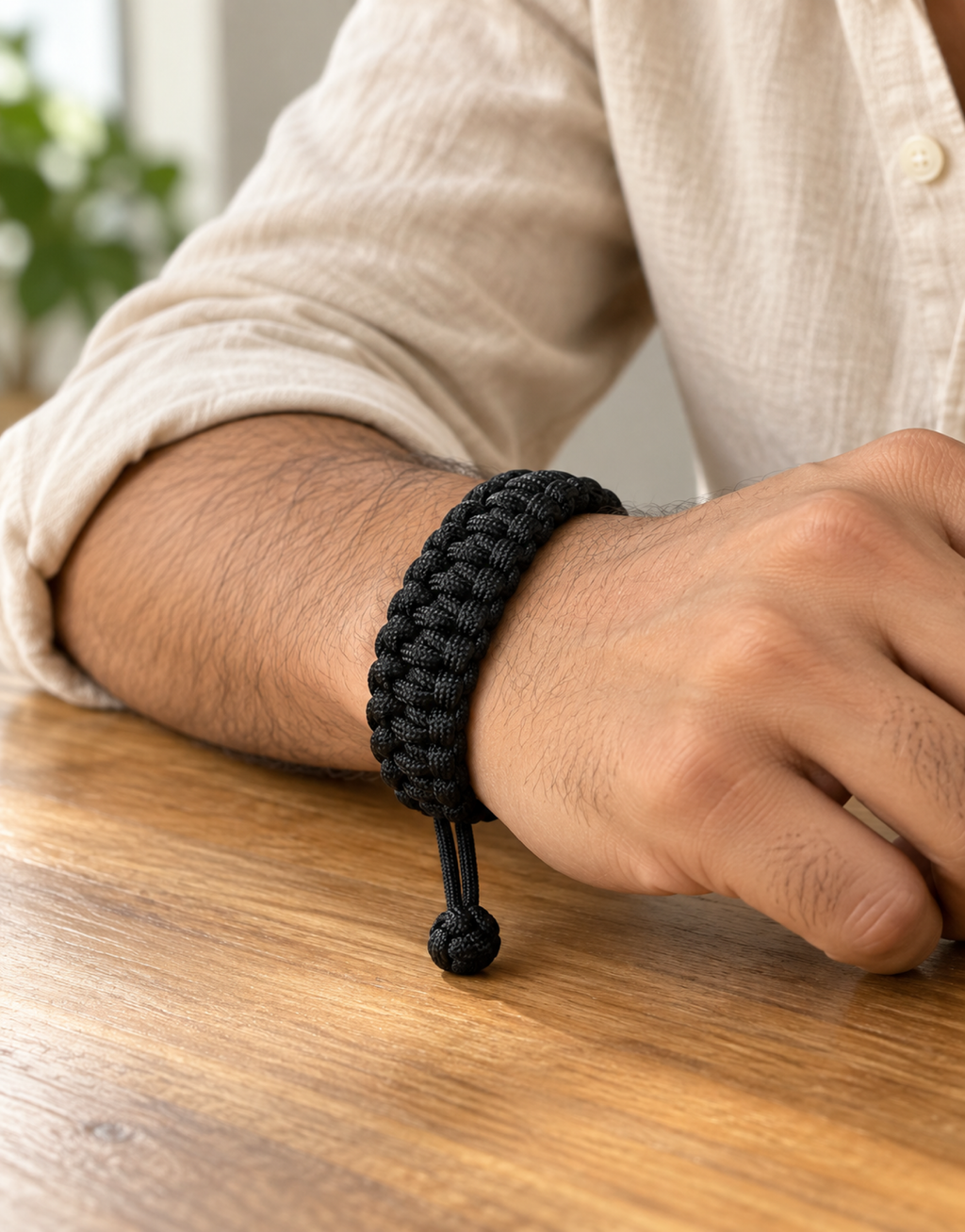 Musallas black bracelet on wrist