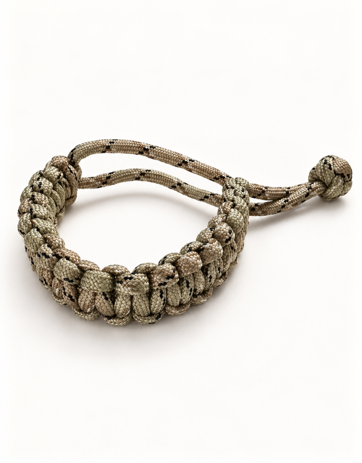 Ghubar desert camo paracord bracelet for men, handmade 550 cord cobra weave by Giraa, Pakistan