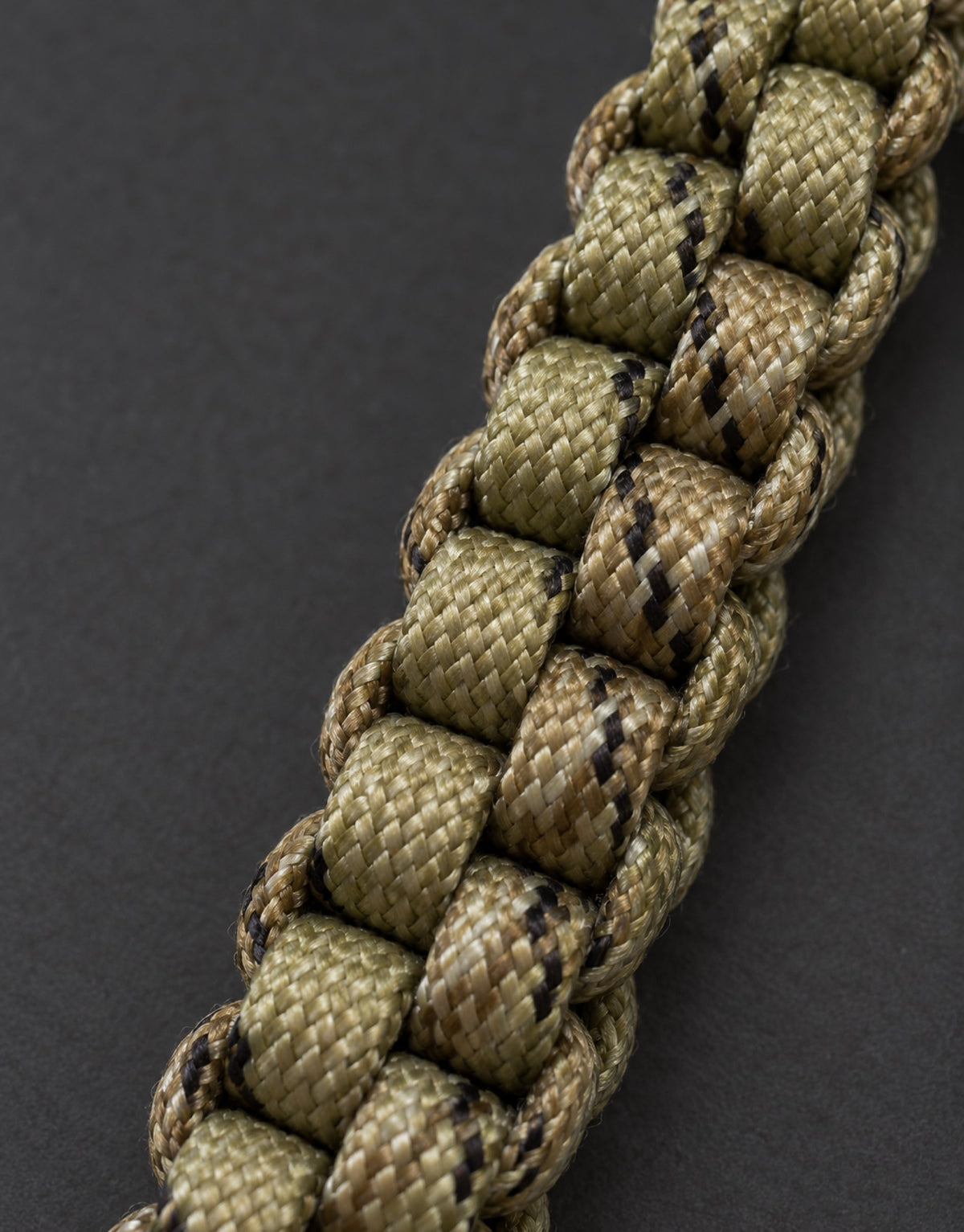 Macro of the camo box weave on the Saf paracord keychain