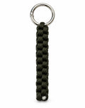Saf dark green paracord keychain with box weave and stainless steel ring, handmade by Giraa, Pakistan