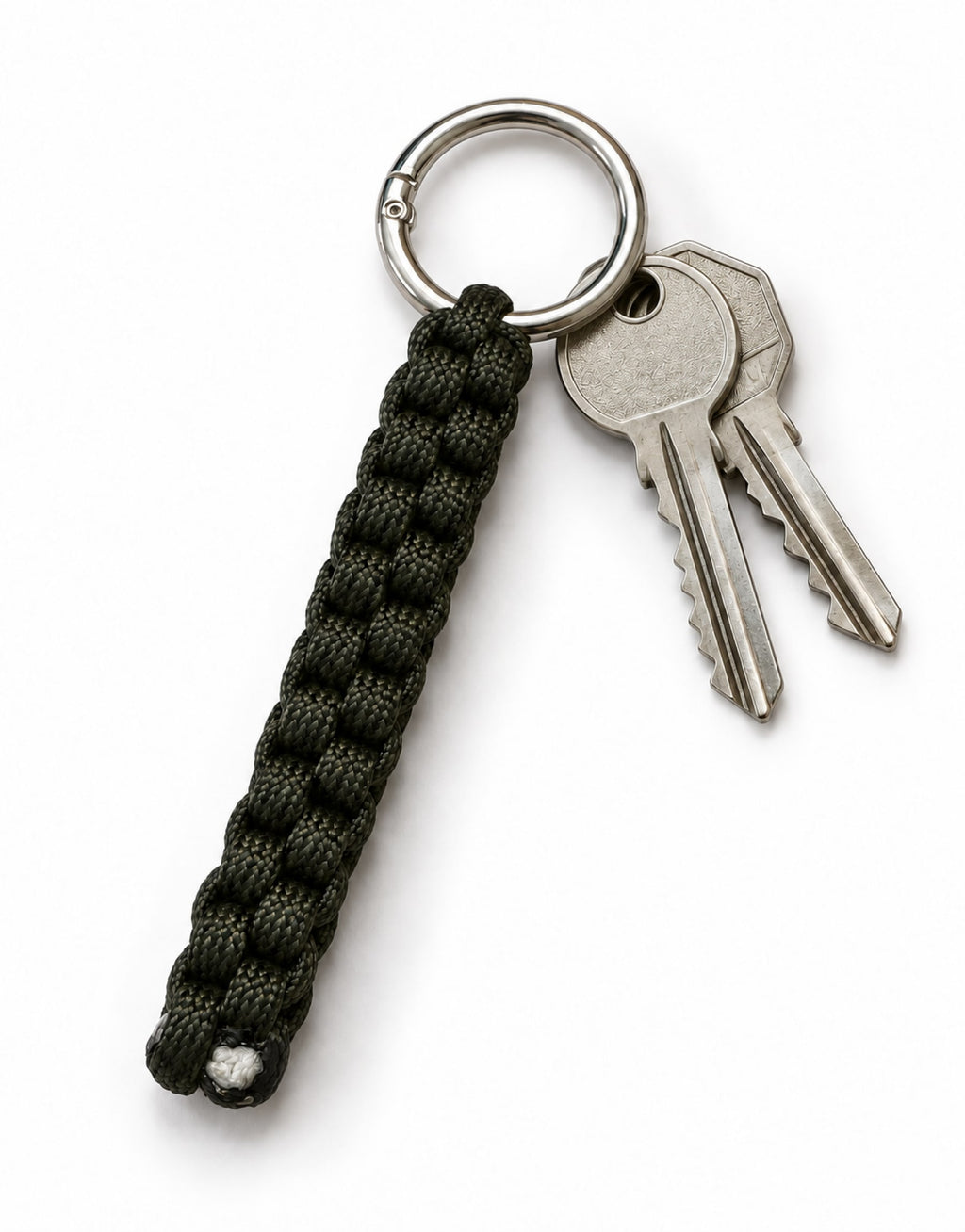 Saf dark green box weave paracord keychain with house keys