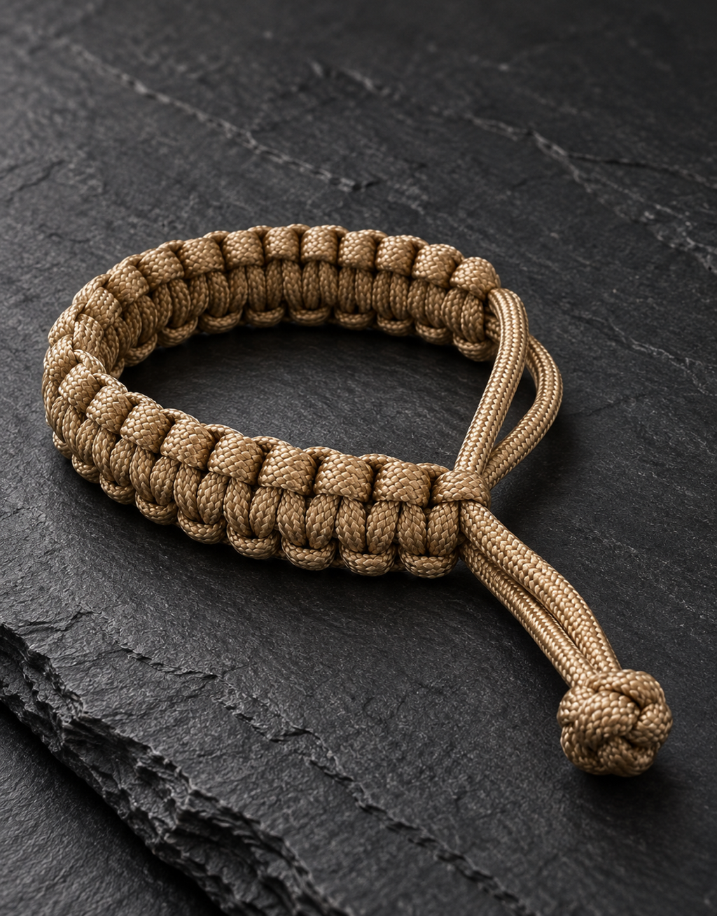 Sahra coyote tan paracord bracelet on dark slate