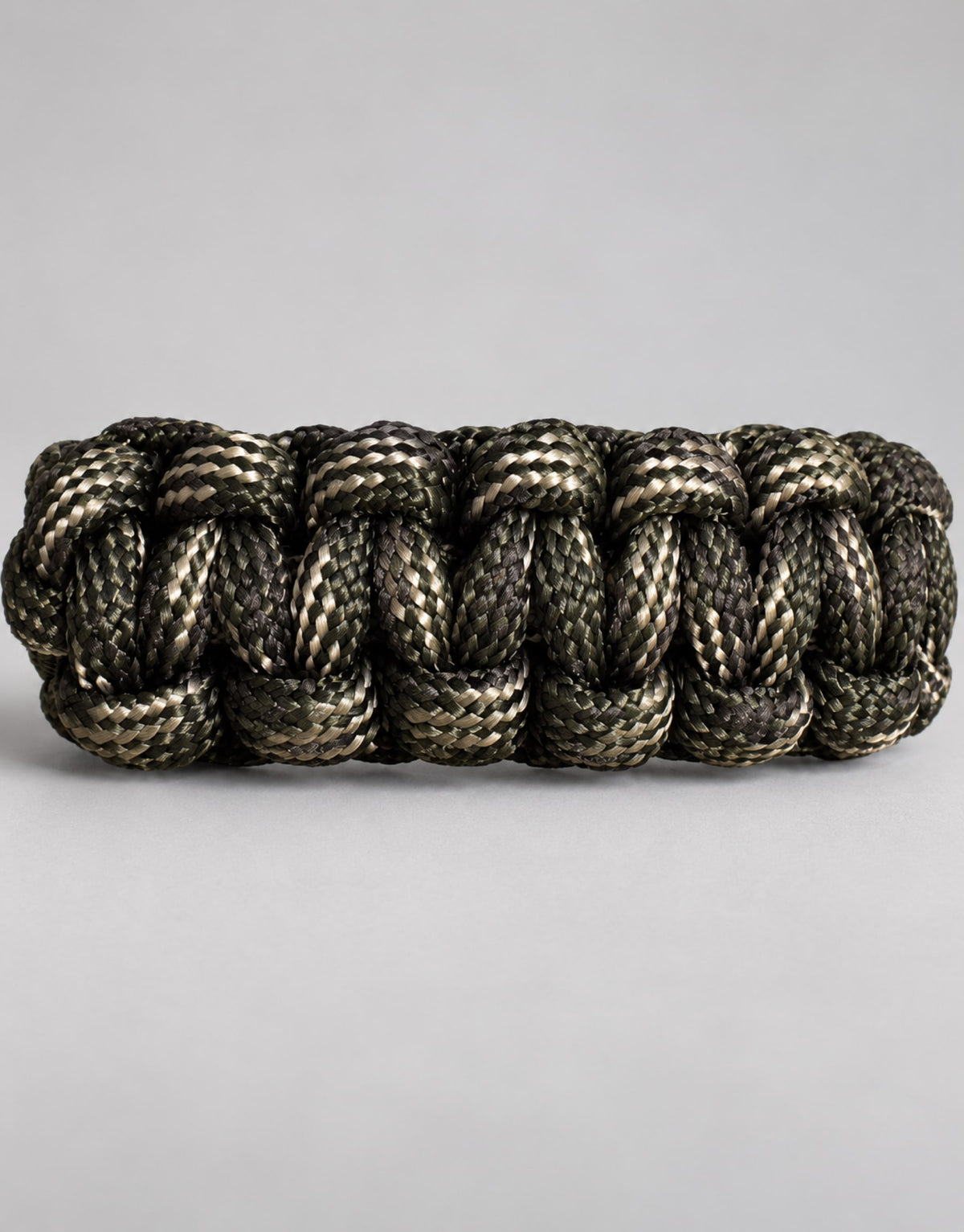 Macro of the camo cobra weave on the Sipahi paracord bracelet