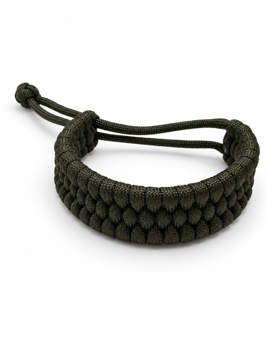 Zirah dark green triple paracord bracelet with adjustable sliding knot, handmade by Giraa, Pakistan