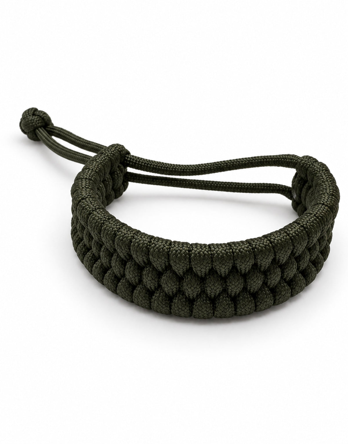 Zirah dark green triple paracord bracelet with adjustable sliding knot, handmade by Giraa, Pakistan