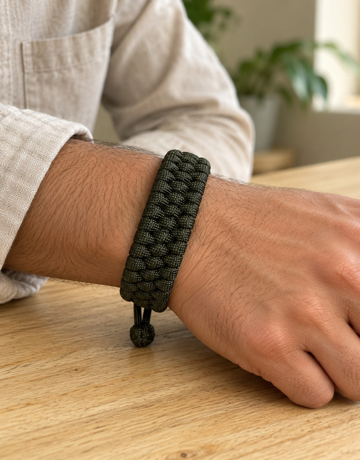 Zirah dark green triple paracord bracelet worn on the wrist